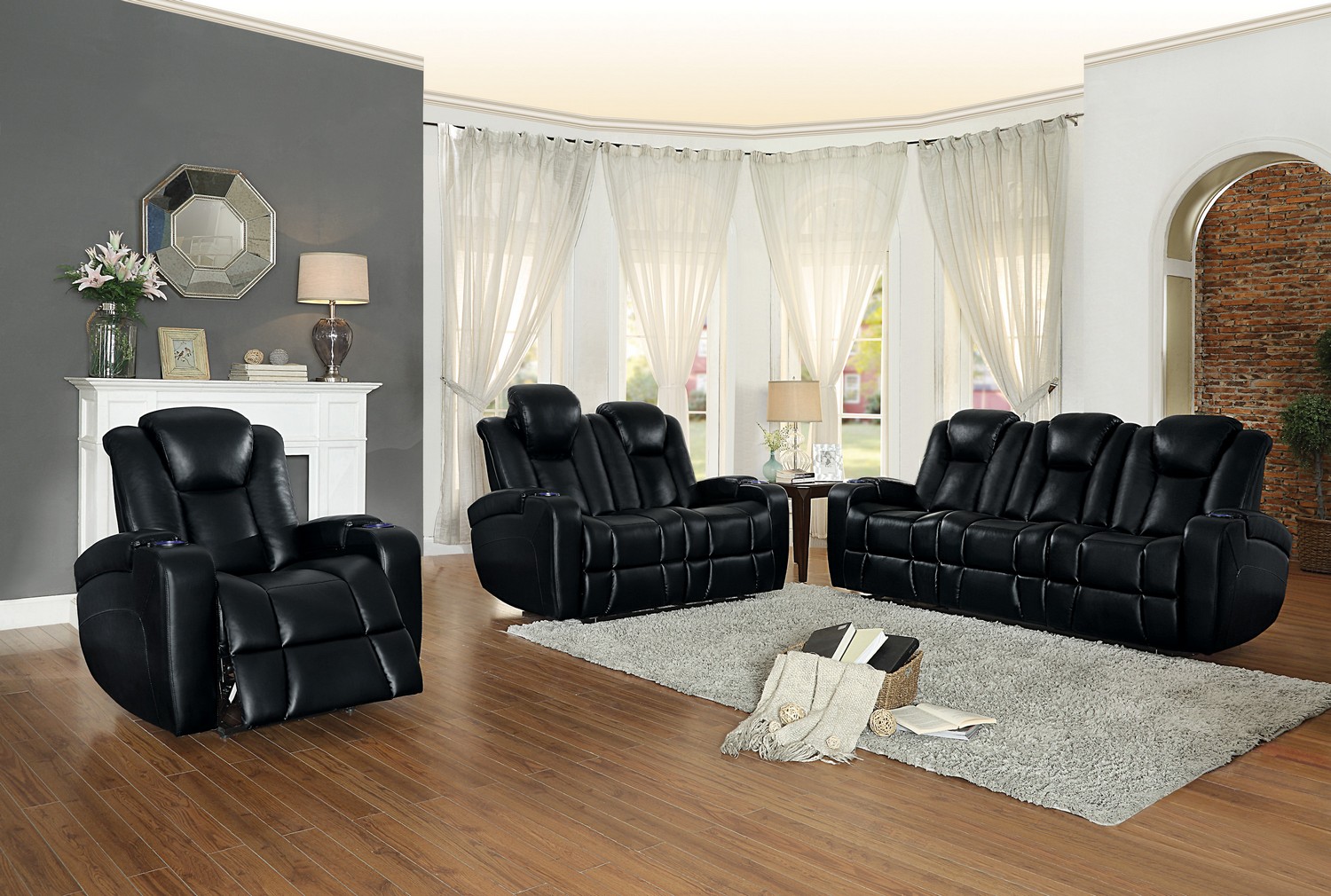 Homelegance Madoc Power Reclining Sofa Set - Leather Gel Match - Black