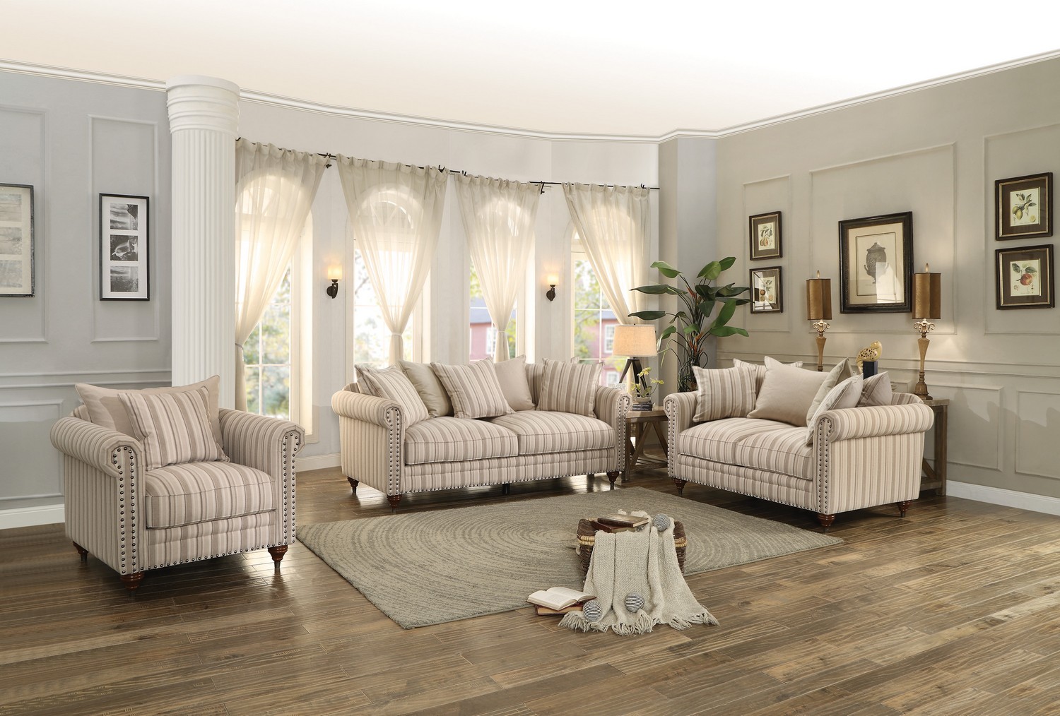 Homelegance Hadleyville Sofa Set - Polyester - Neutral tone Striped