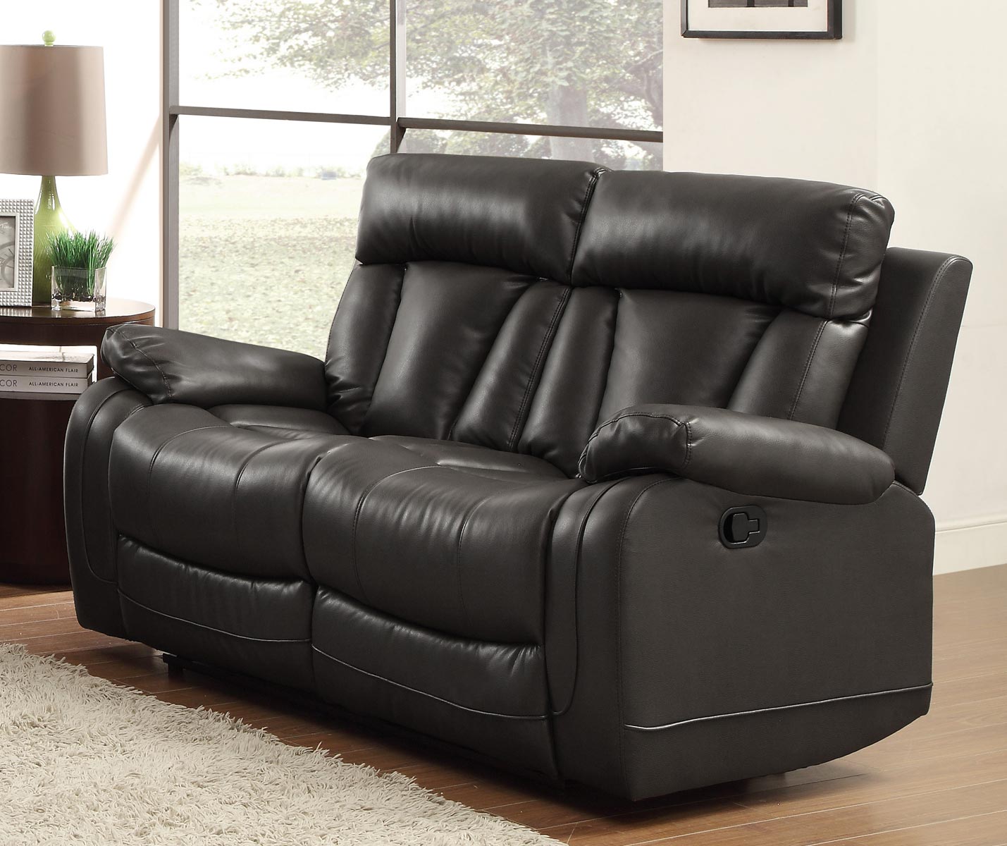 Homelegance Ackerman Double Reclining Love Seat - Black Bonded Leather Match