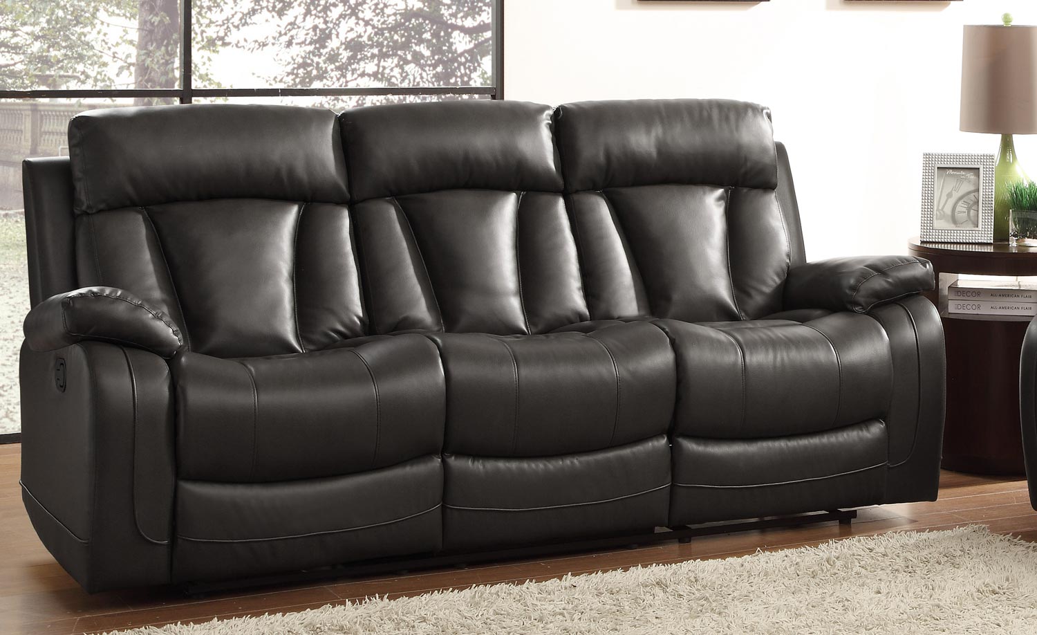 homelegance ackerman casual black faux leather reclining sofa