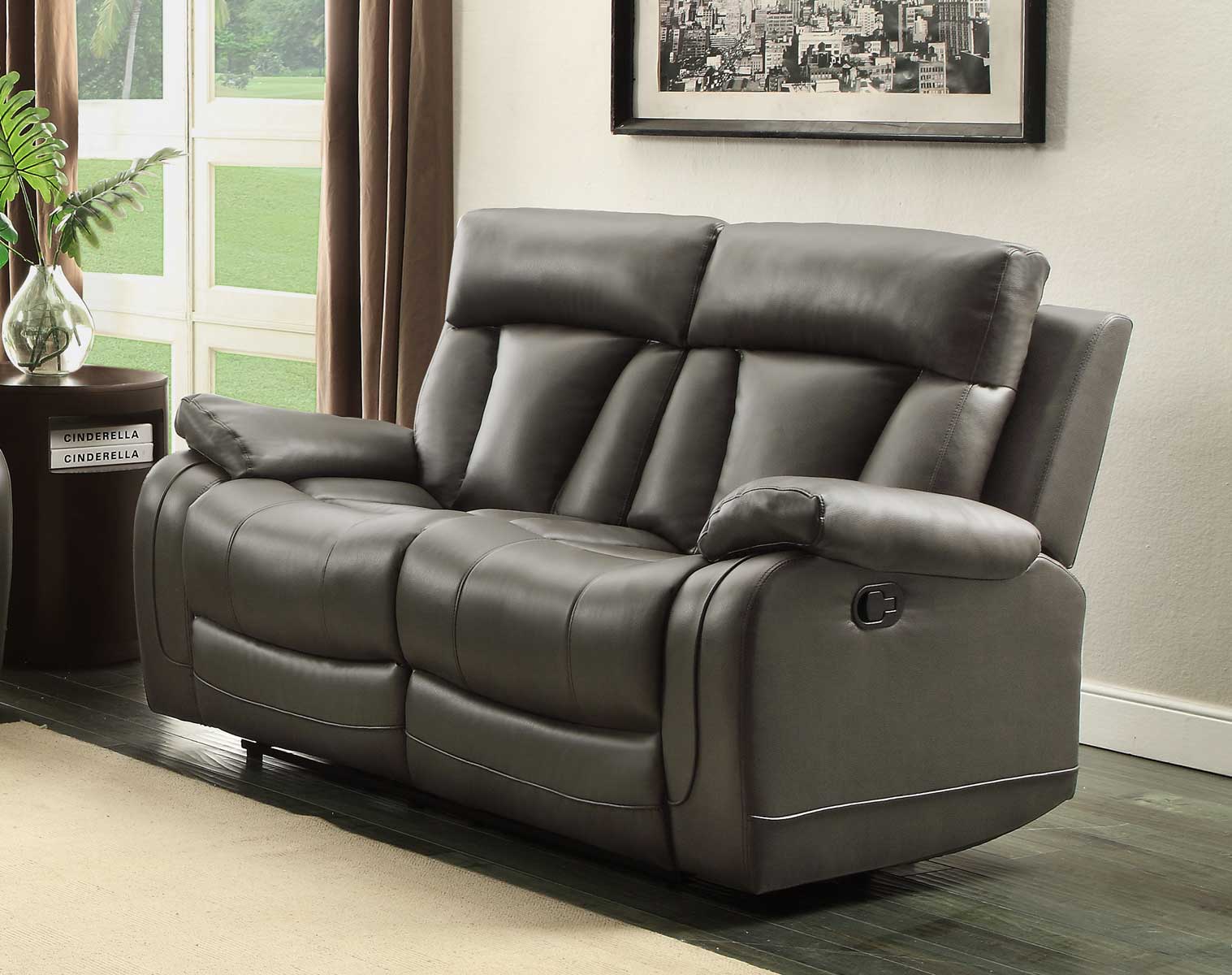 Homelegance Ackerman Double Reclining Love Seat - Grey Bonded Leather Match