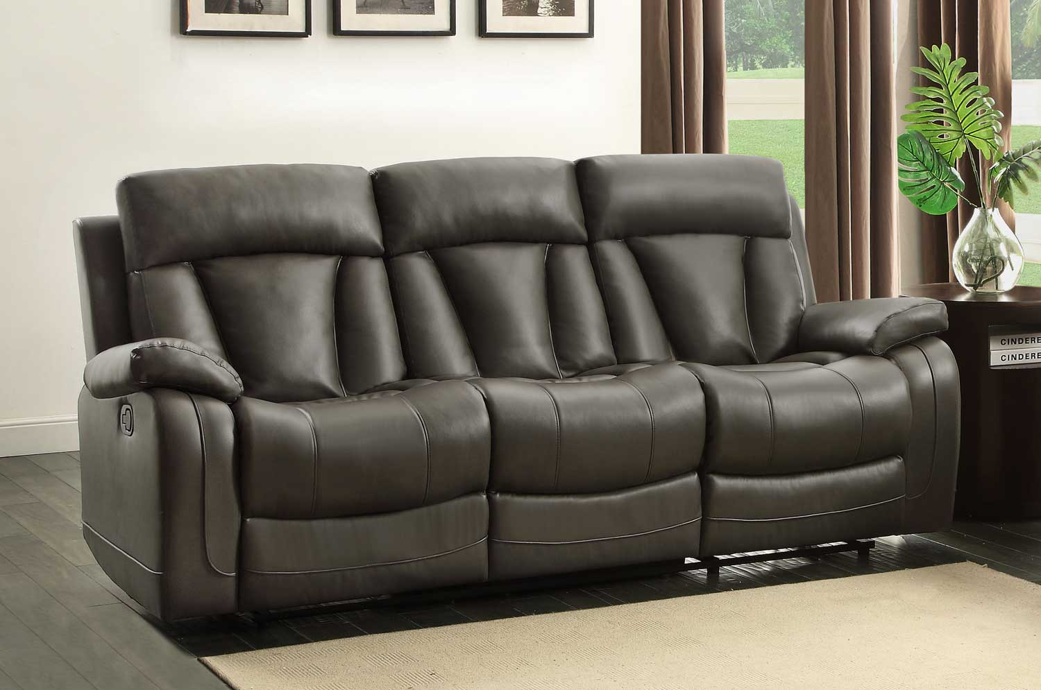 Homelegance Ackerman Double Reclining Sofa - Grey Bonded Leather Match