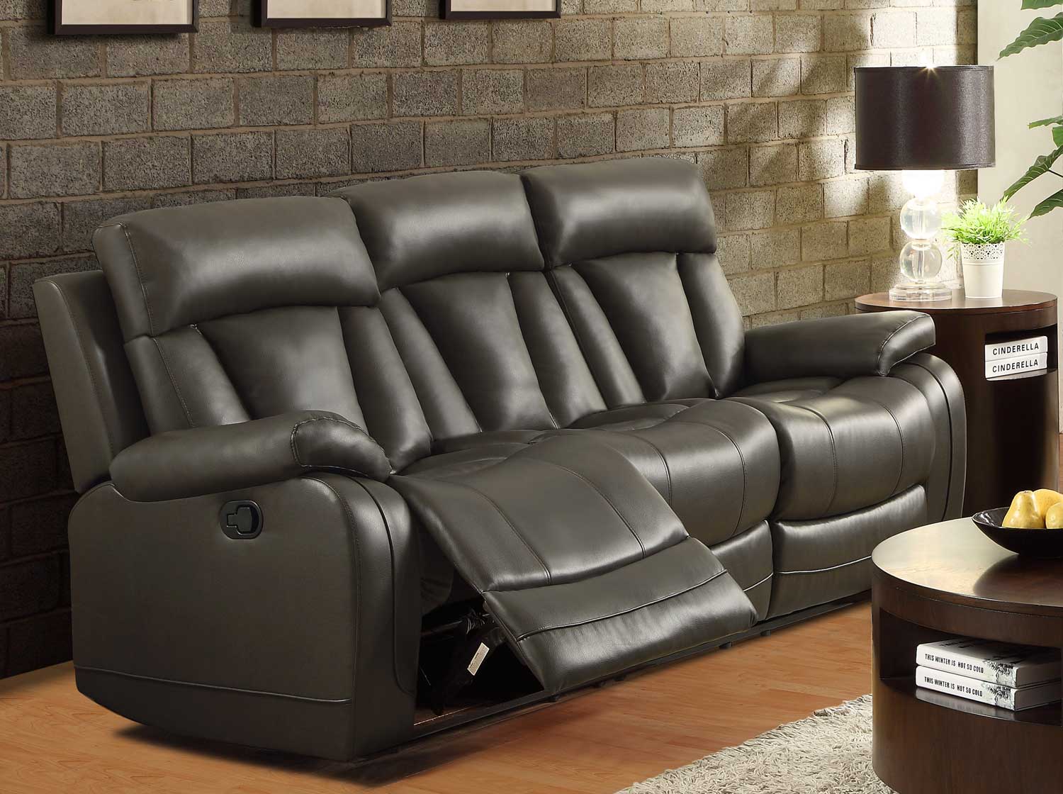 Homelegance Ackerman Double Reclining Sofa - Grey Bonded Leather Match