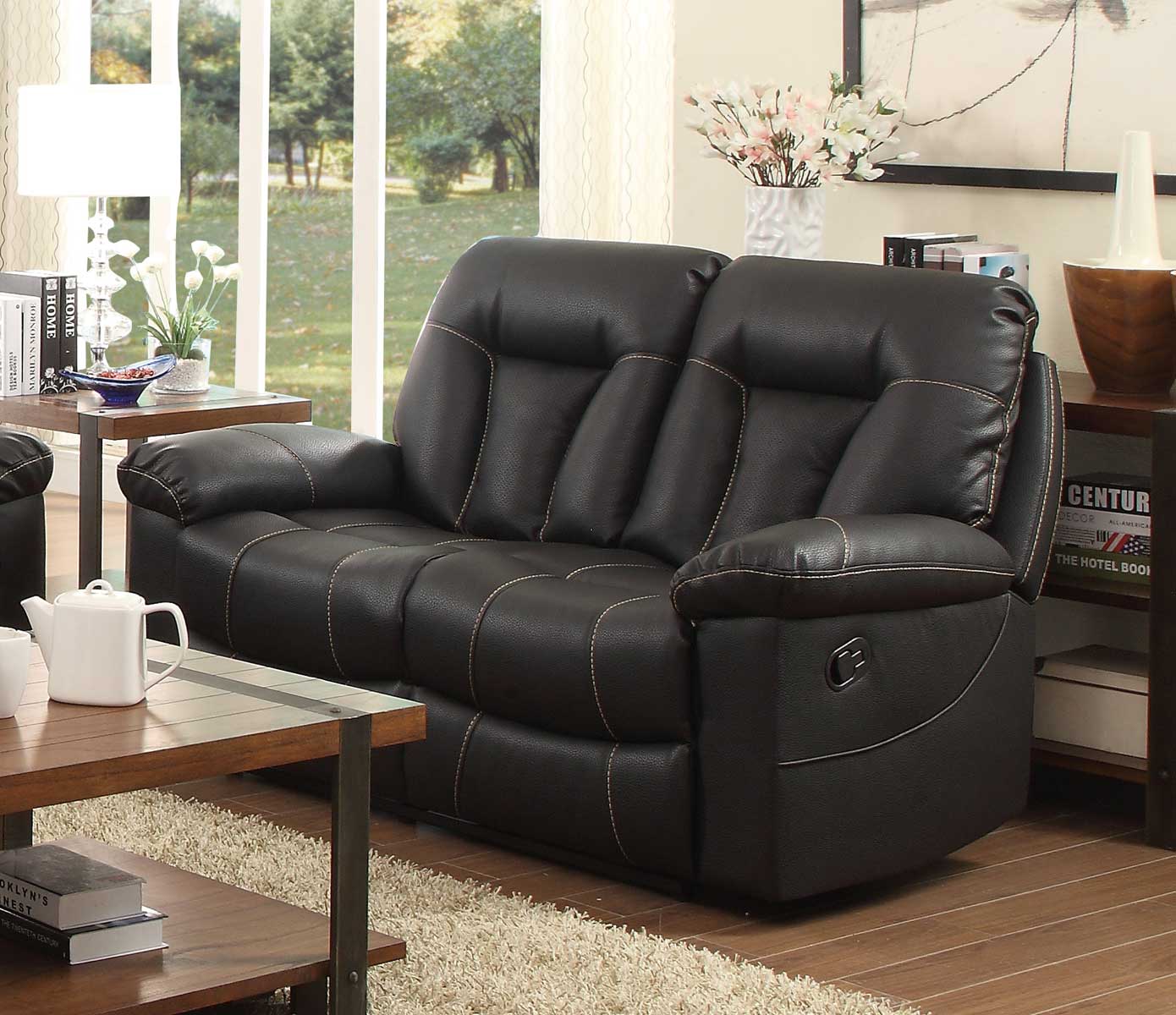 Homelegance Cade Double Reclining Love Seat - Black Bonded Leather Match