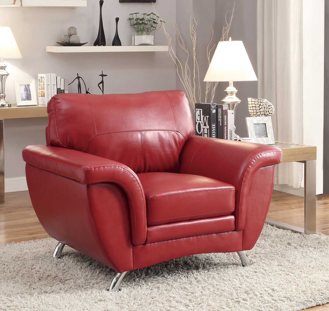 Homelegance Chaska Chair - Red Bonded Leather Match