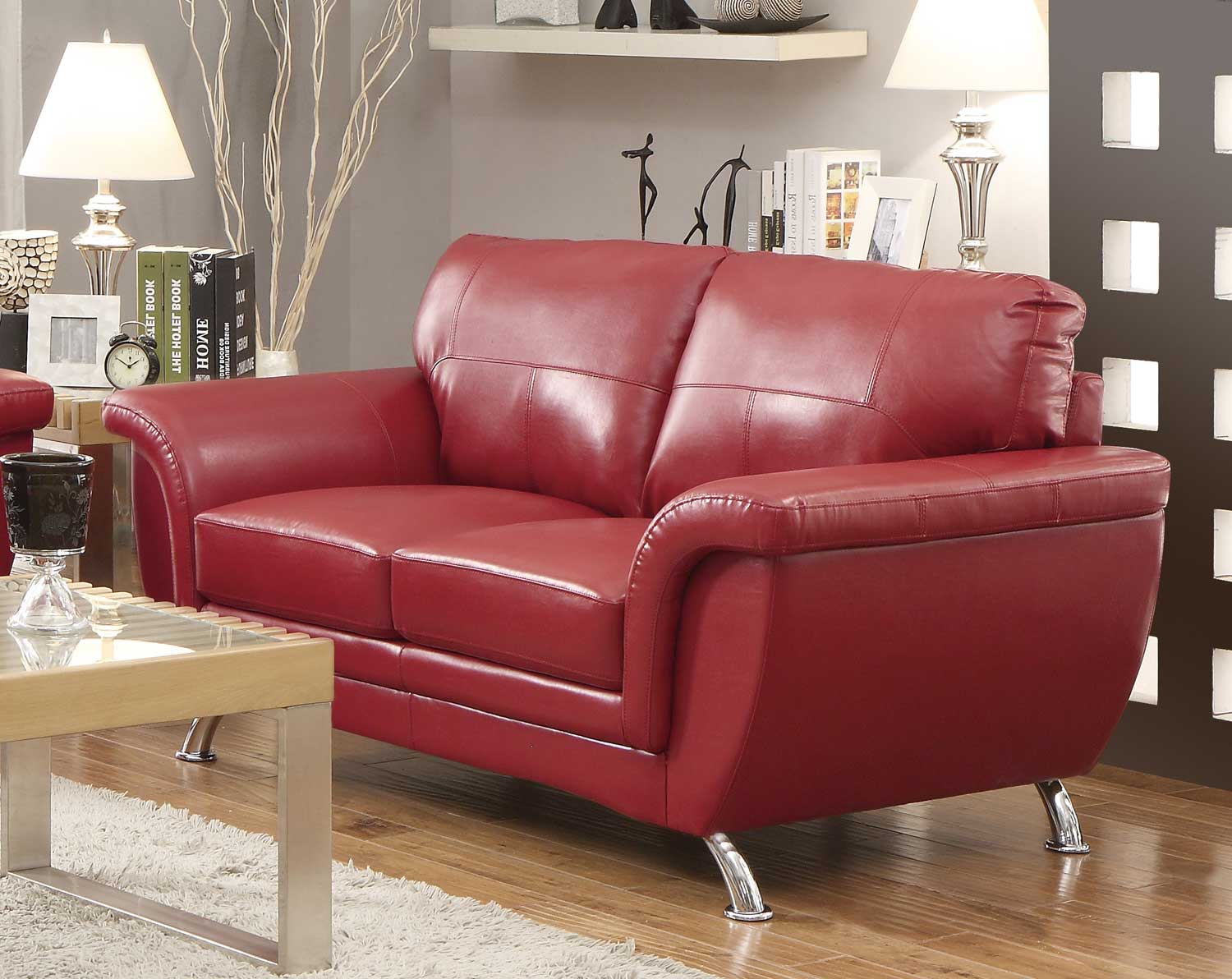 Homelegance Chaska Love Seat - Red Bonded Leather Match