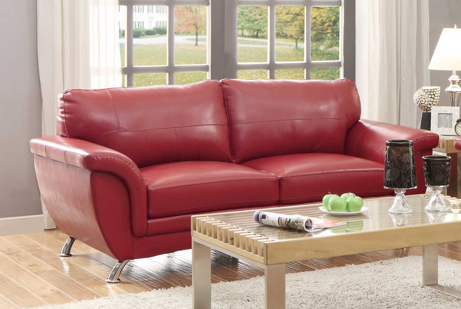 Homelegance Chaska Sofa - Red Bonded Leather Match
