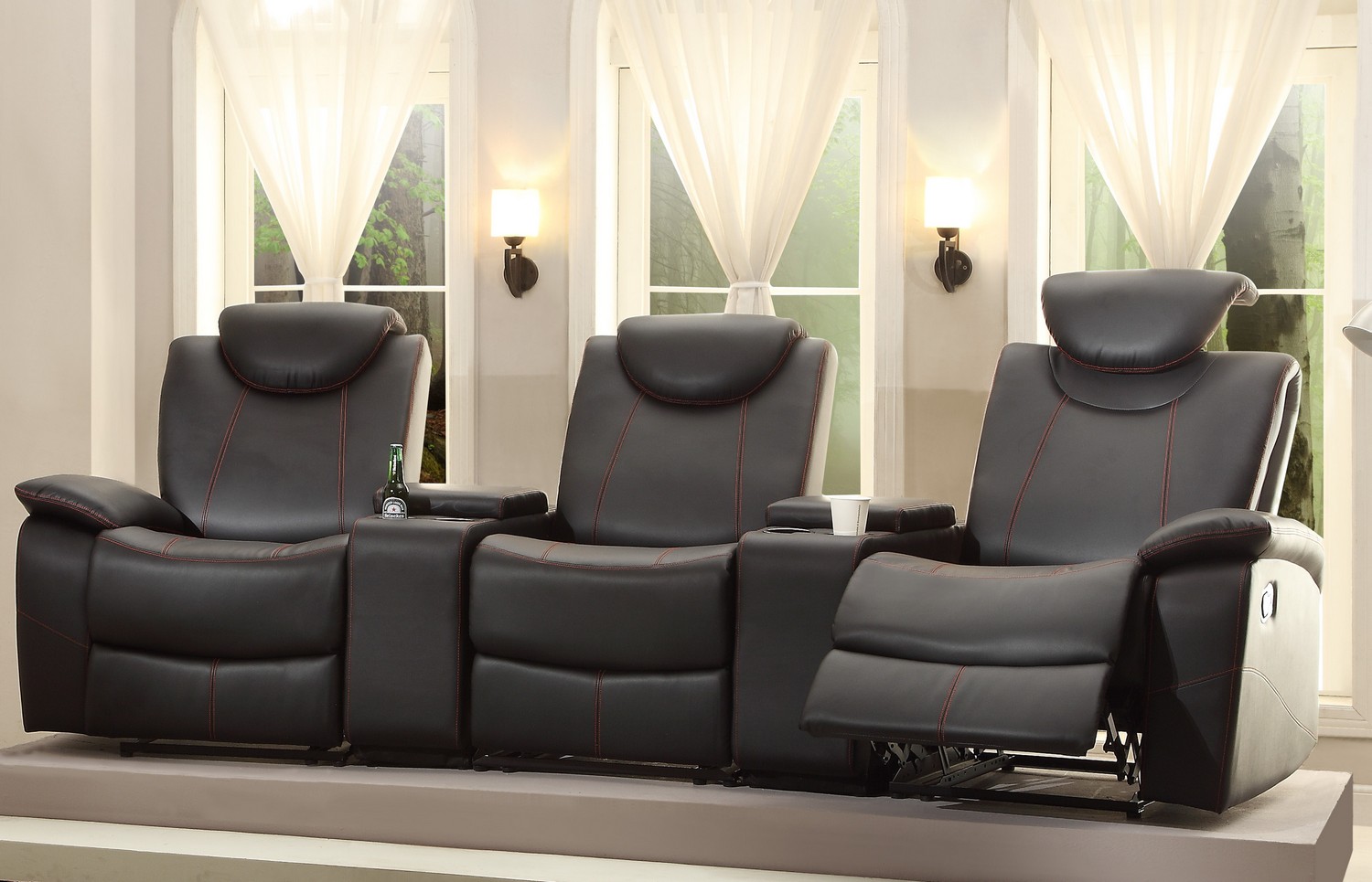Homelegance Talbot Reclining Theater Seating - Bonded Leather Match - Black