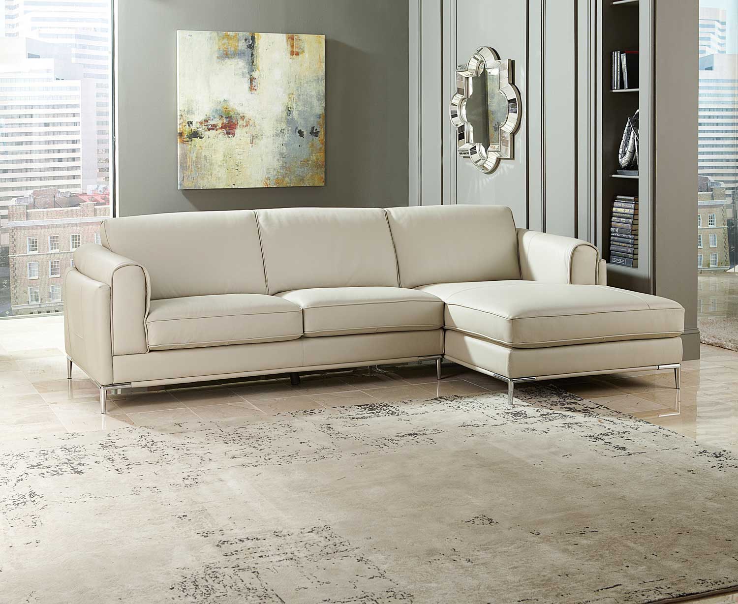 Homelegance Hugo Sectional Sofa - Beige Top Grain Leather & Split Leather