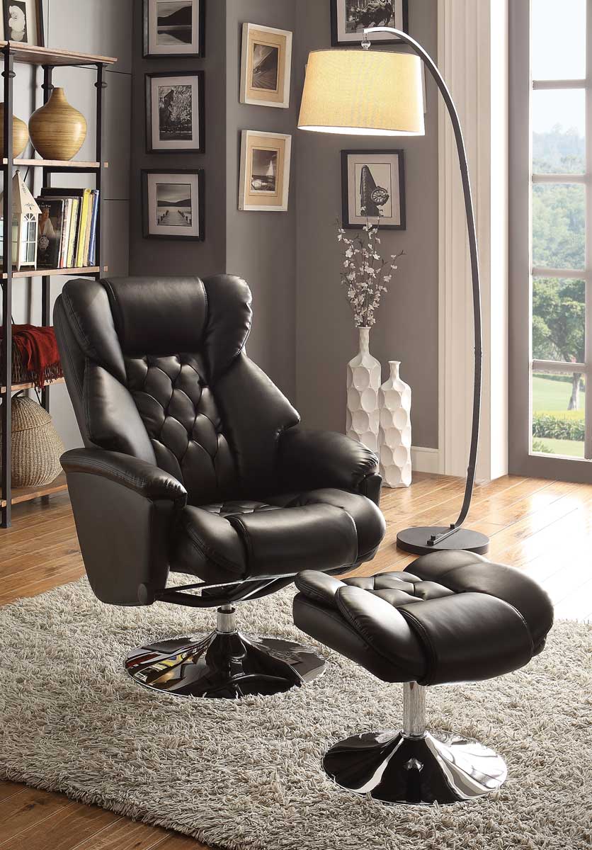Homelegance Aleron Swivel Reclining Chair with Ottoman - Black Bonded Leather Match