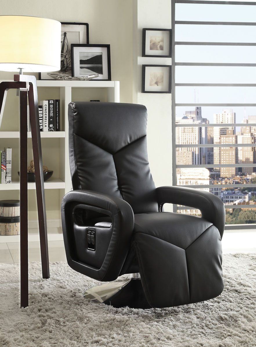 Homelegance Diem Swivel Reclining Chair - Black Bonded Leather Match