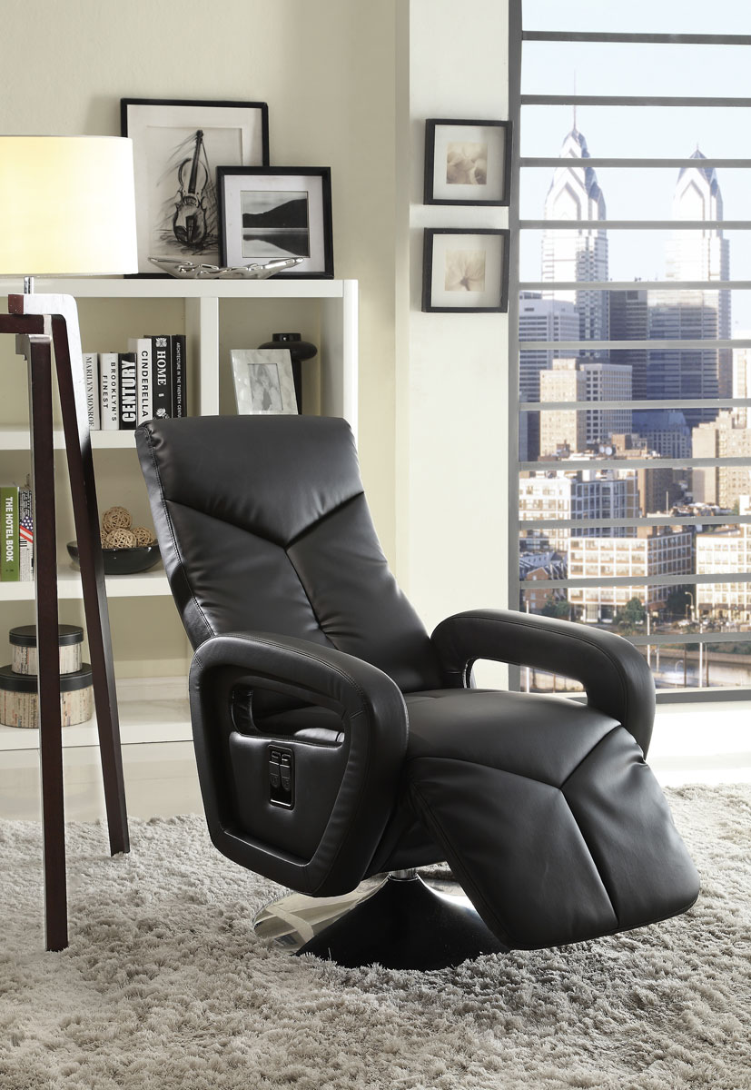 Homelegance Diem Swivel Reclining Chair - Black Bonded Leather Match