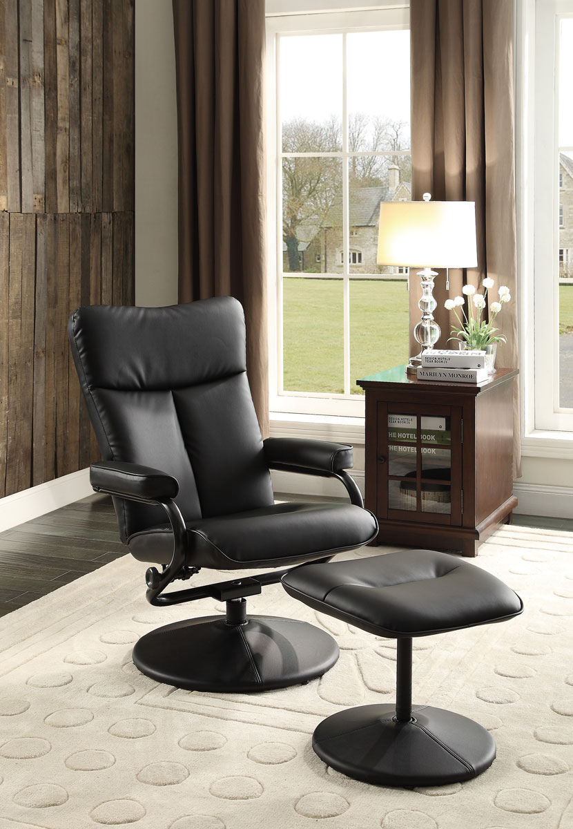 Homelegance Alida Swivel Reclining Chair with Ottoman - Black Bonded Leather Match