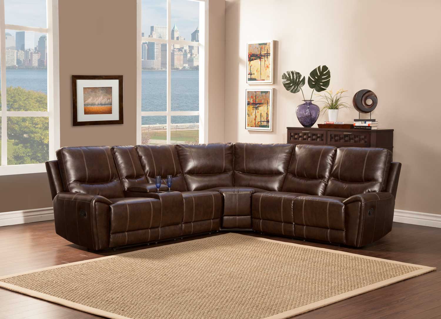 Homelegance Gerald Sectional Sofa - Brown - Bonded Leather Match