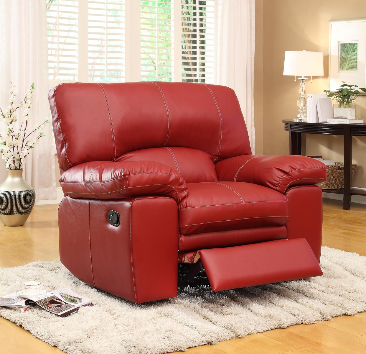 Homelegance Kendrick Glider Recliner Chair - Red - Bonded Leather Match
