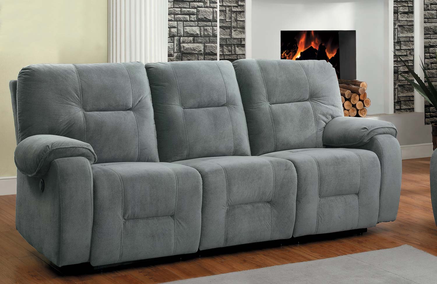 Homelegance Bensonhurst Power Double Reclining Sofa - Blue Grey - Textured Micro Fiber