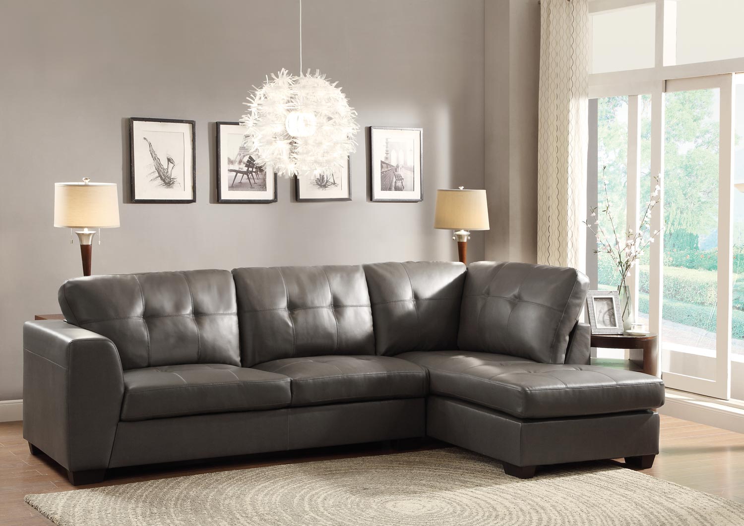 Homelegance Springer Sectional Sofa - Grey - Bonded Leather Match