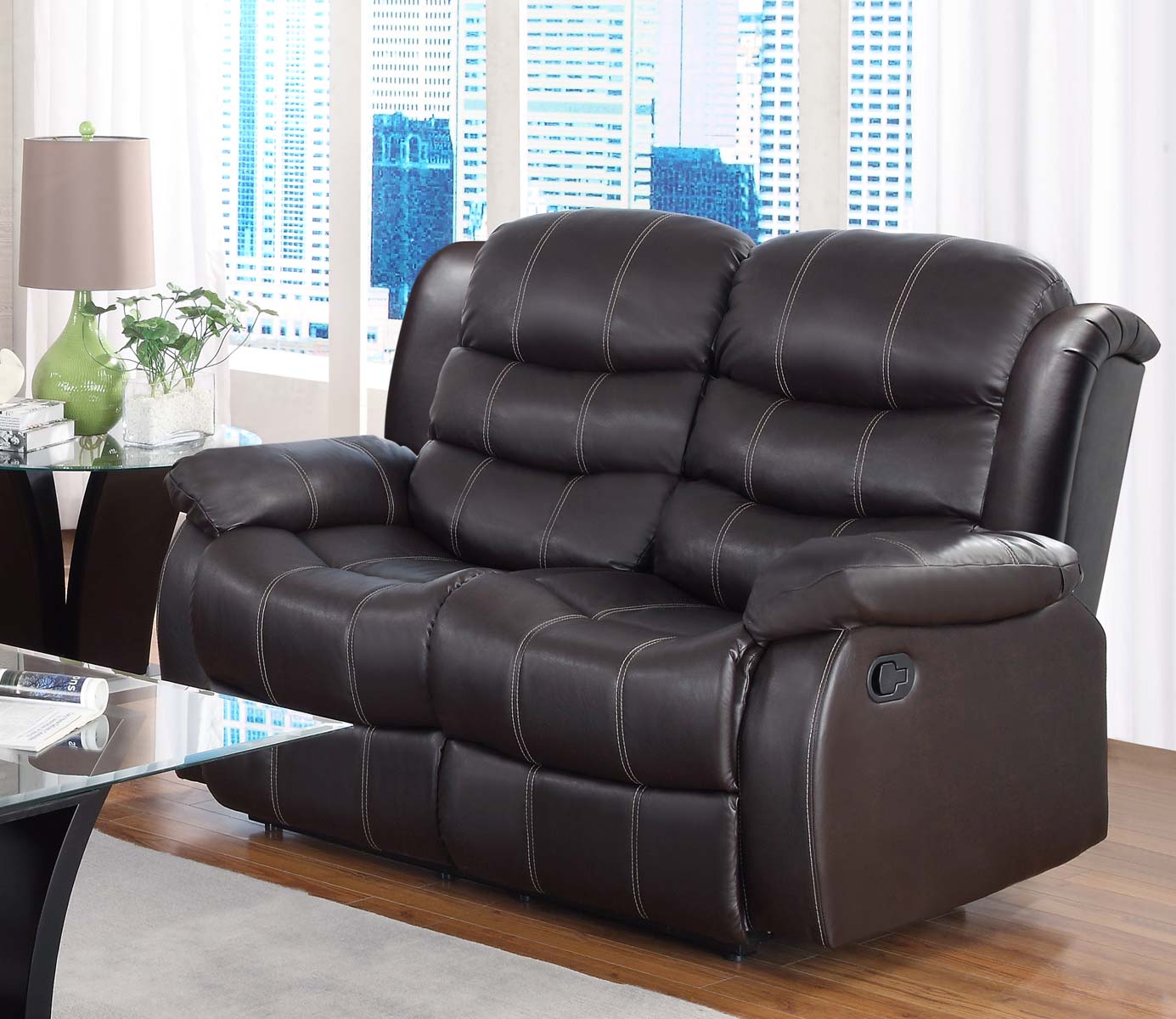 Homelegance Smithee Love Seat Dual Recliner - Dark Brown - Bonded Leather Match