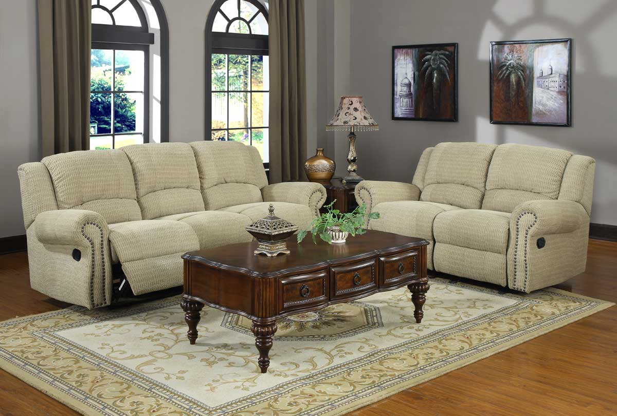 Homelegance Quinn Reclining Sofa Set Olive Beige Chenille U9708CN3