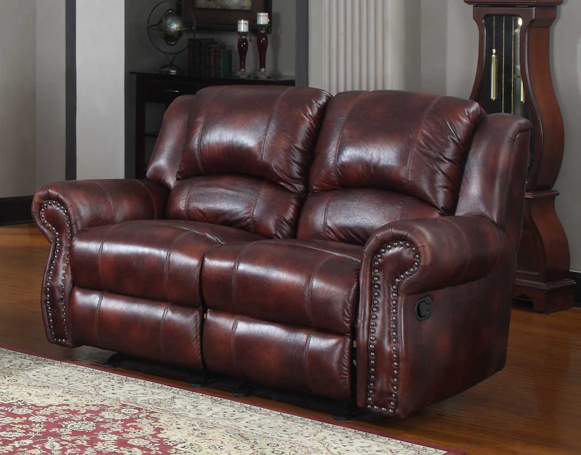 Homelegance Quinn Double Glider Reclining Love Seat - Burgundy Polished Microfiber