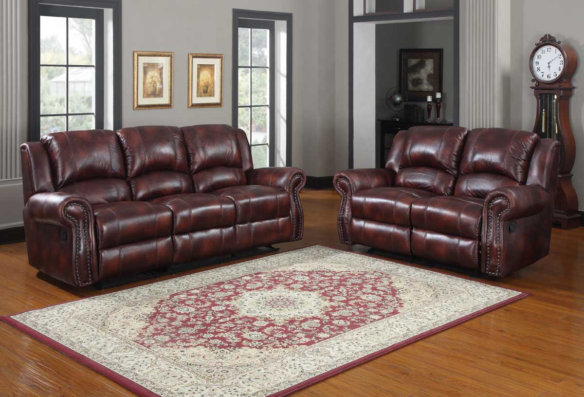 Homelegance Quinn Reclining Sofa Set - Burgundy Polished Microfiber