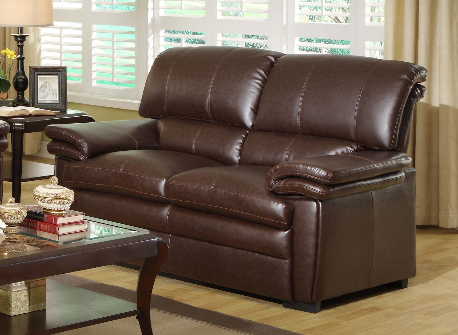 Homelegance Constance Love Seat - Brown - Bonded Leather Match