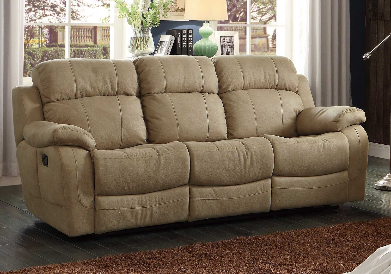 Homelegance Marille Double Reclining Sofa with Center Drop-Down Cup Holders - Taupe