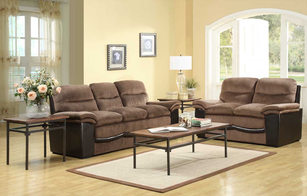 Homelegance Bernard Sofa Set - Dark Brown Velvet and Bi-Cast