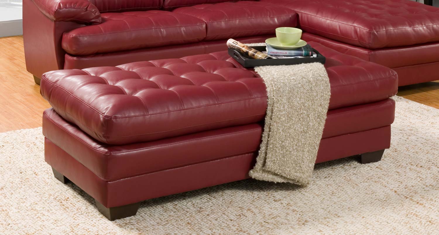 Homelegance Brooks Ottoman - Red - Bonded Leather