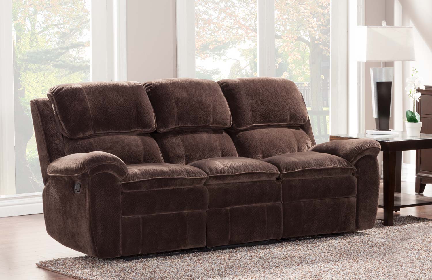 Homelegance Reilly Sofa Double Recliner - Chocolate - Textured Plush Microfiber
