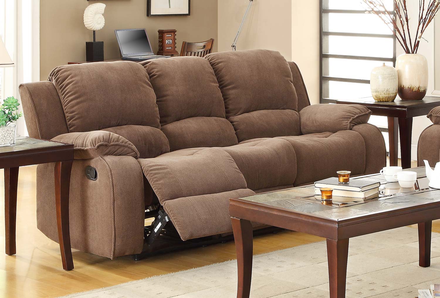 Homelegance Barone Double Recliner Sofa - Dark Brown