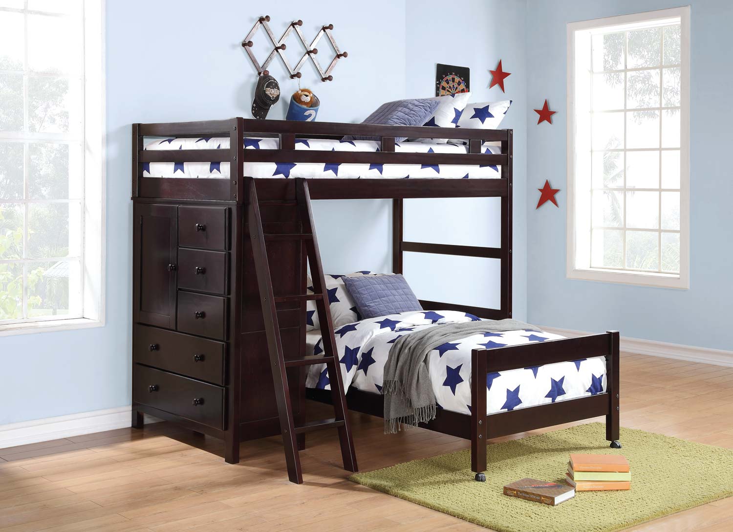 Homelegance Tops Twin/Twin Loft Bed with Storages - Dark Cherry