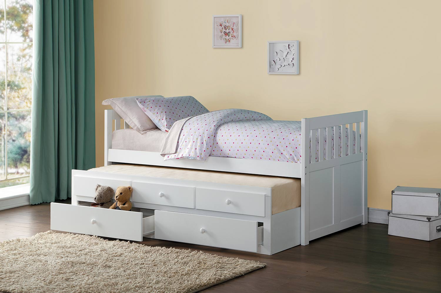 Homelegance Galen Twin Bed with Trundle and Two Storage Drawers - White
