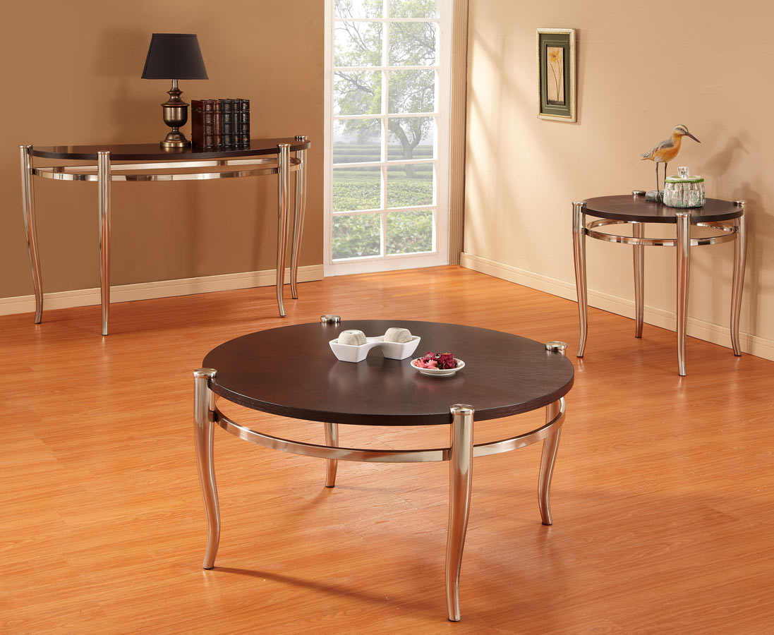 Homelegance Coffey Round Cocktail Table - Brushed Nickel