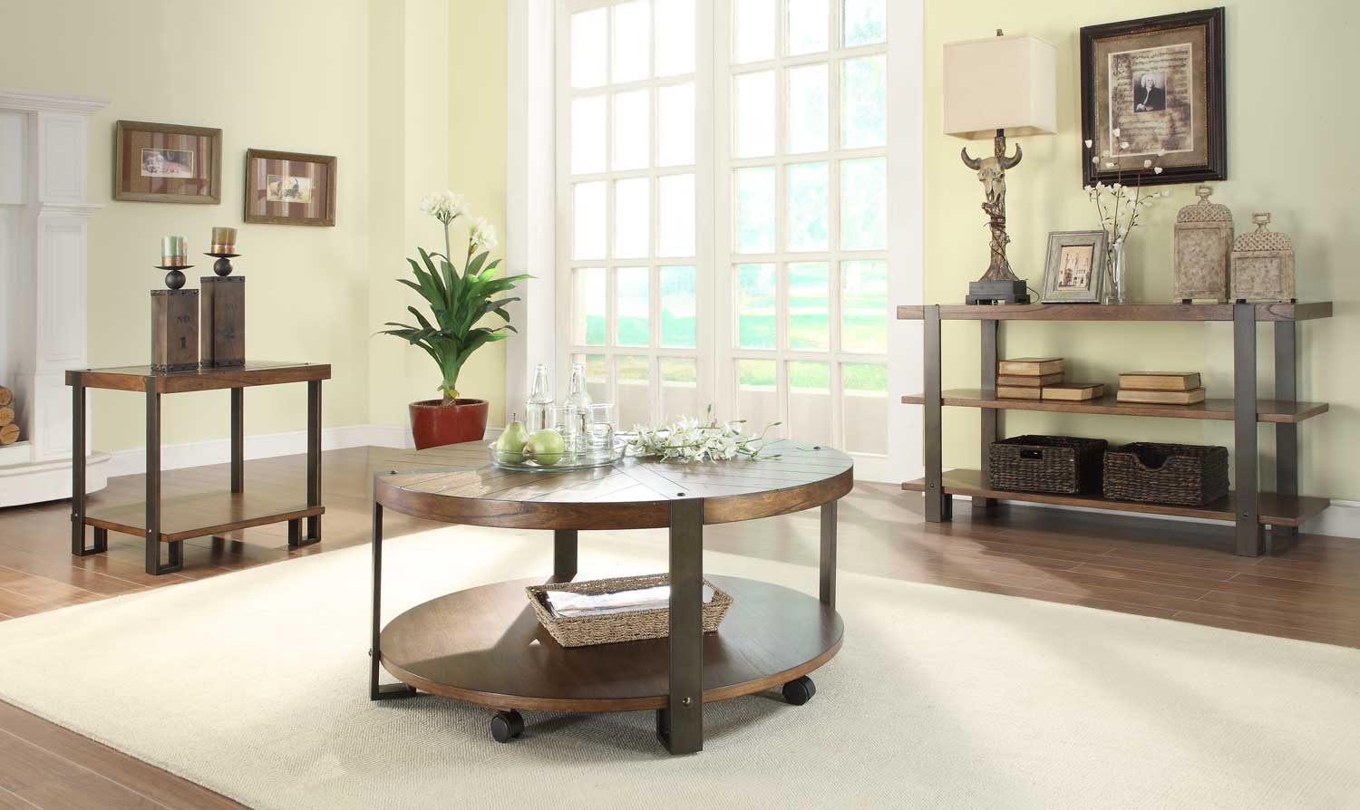Homelegance Northwood Round Coffee Table Set - Natural Brown