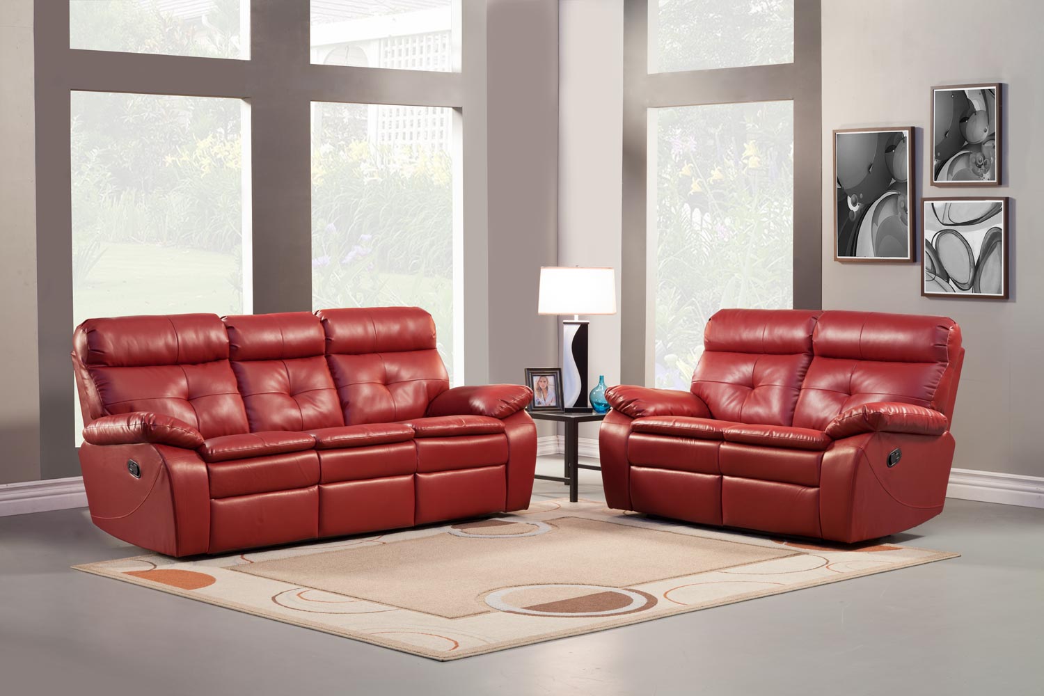 Homelegance Wallace Reclining Sofa Set - Red - Bonded Leather Match