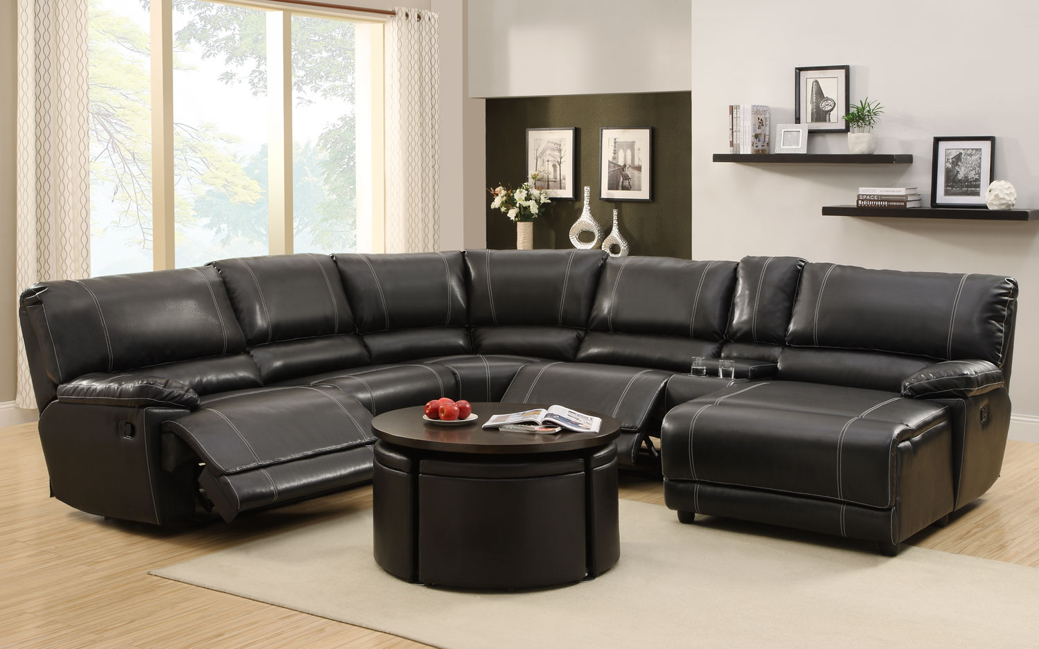 Homelegance Cale Sectional Sofa Set - Black - Bonded Leather Match