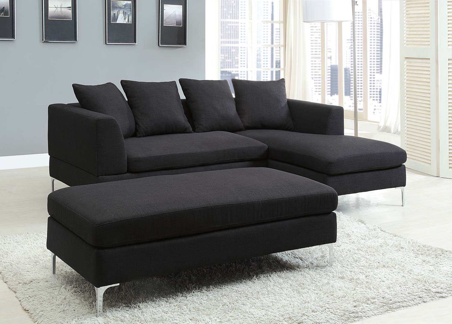 Homelegance Zola Sectional Sofa Set - Black - Linen-Like Fabric