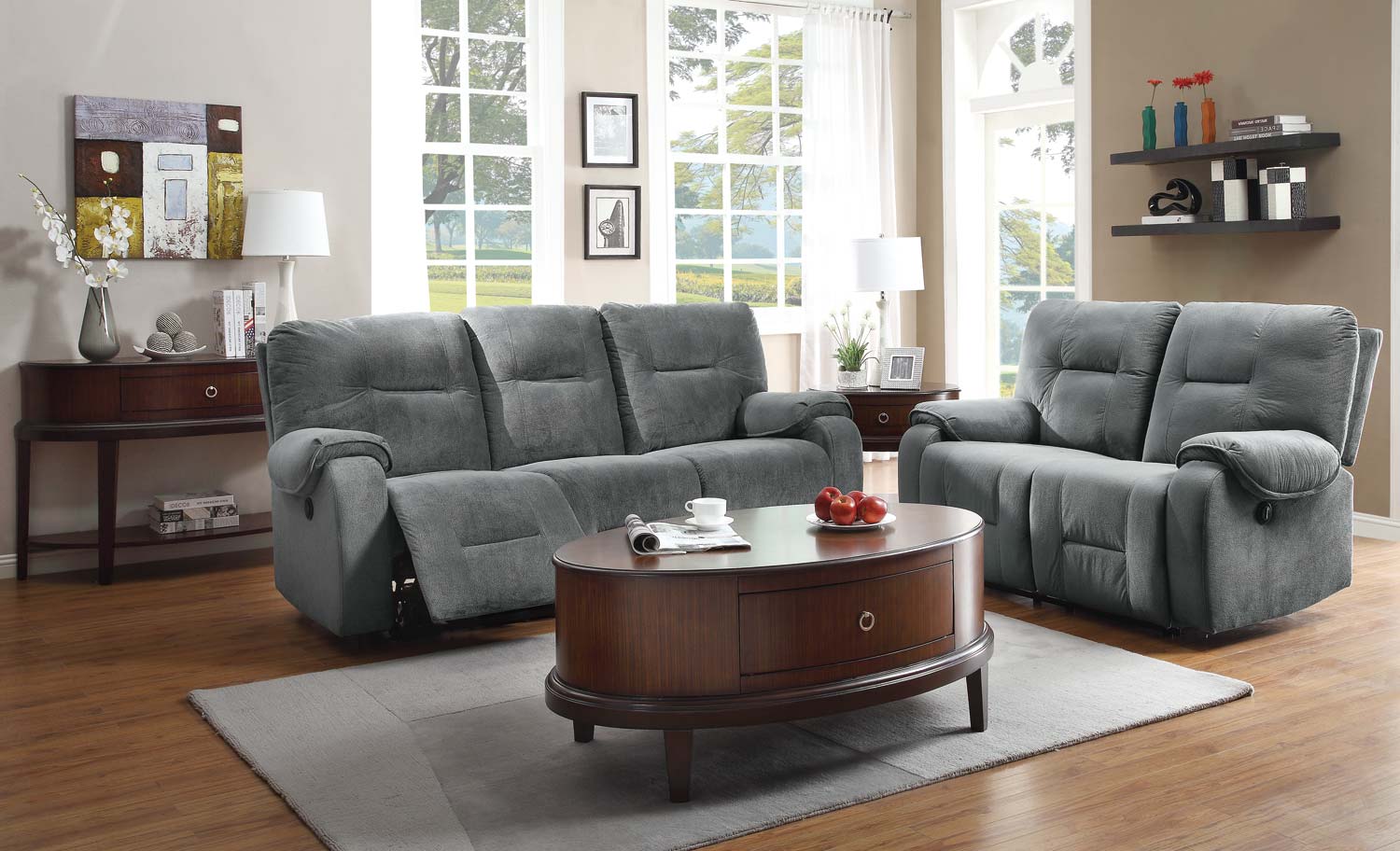 Homelegance Bensonhurst Power Reclining Sofa Set - Blue Grey - Textured Micro Fiber