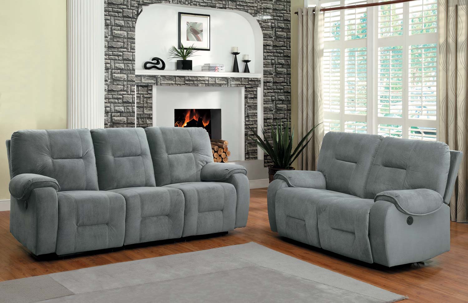 Homelegance Bensonhurst Power Reclining Sofa Set - Blue Grey - Textured Micro Fiber