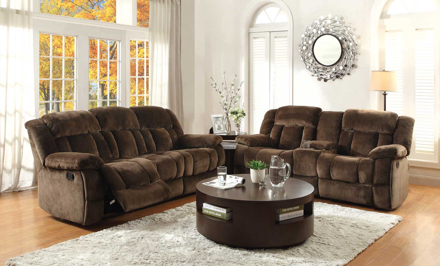 Homelegance Laurelton Reclining Sofa Set - Chocolate - Textured Plush Microfiber