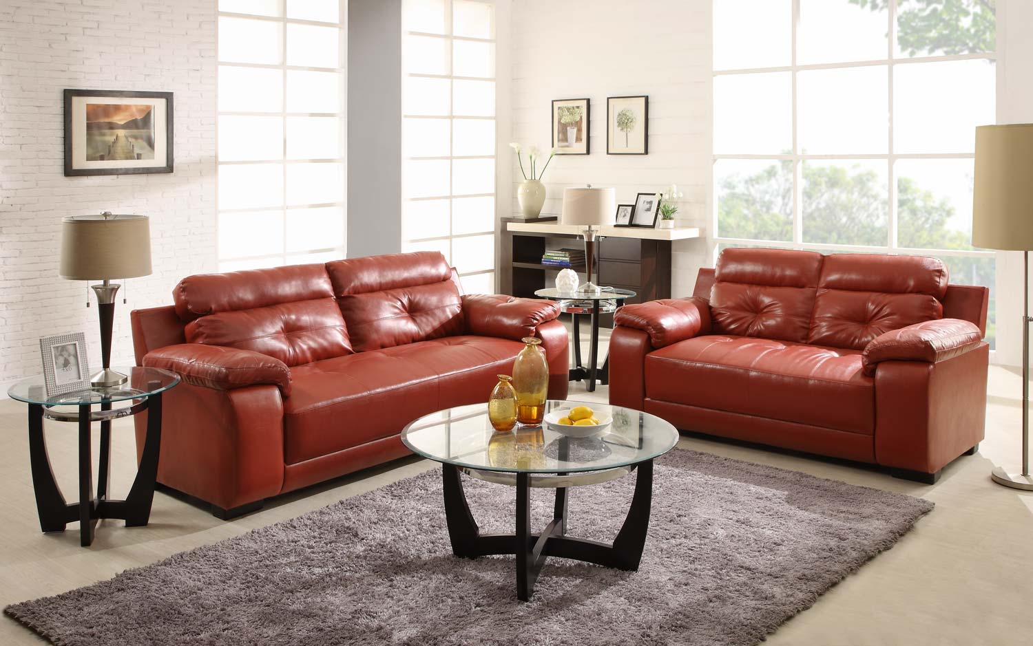 Homelegance Zane Sofa Set - Red - All Bonded Leather
