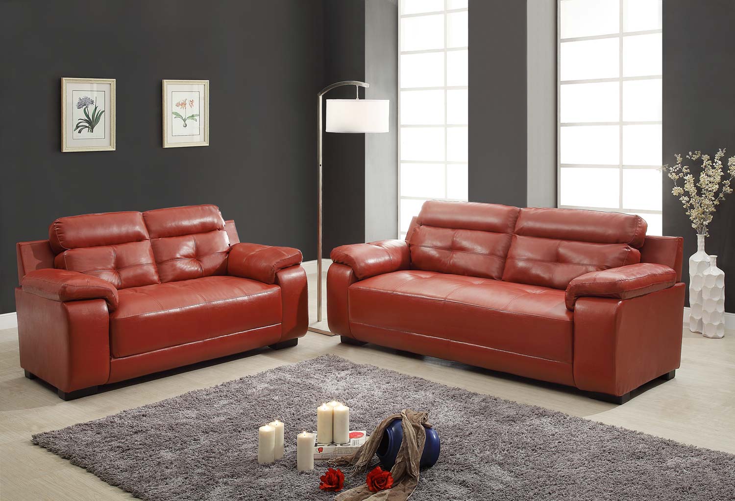 Homelegance Zane Sofa Set - Red - All Bonded Leather