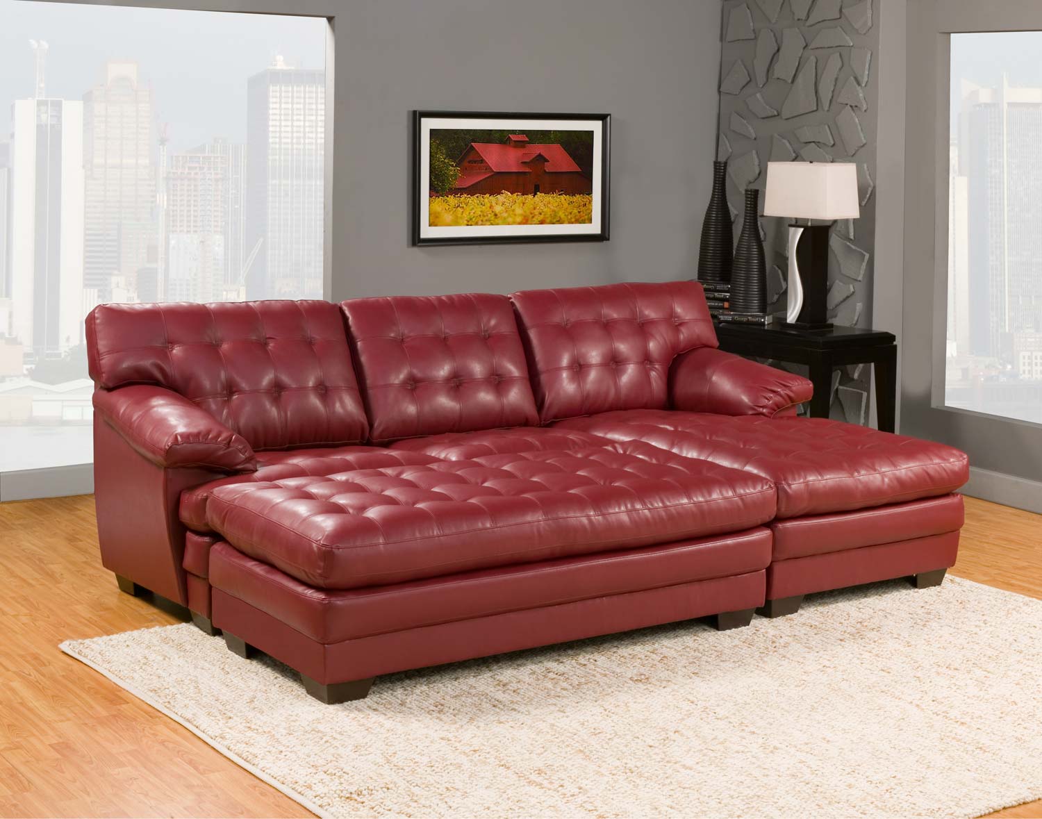 Homelegance Brooks Sectional Sofa Set - Red - Bonded Leather