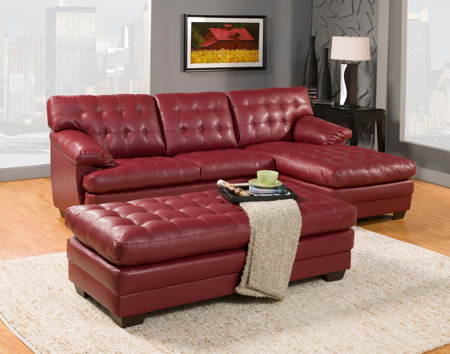 Homelegance Brooks Sectional Sofa Set - Red - Bonded Leather