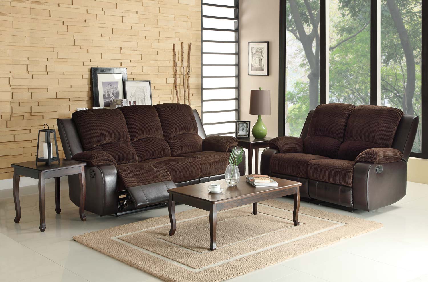 Homelegance Bunker Reclining Sofa Set - Chocolate - Corduroy and Bi-Cast Vinyl