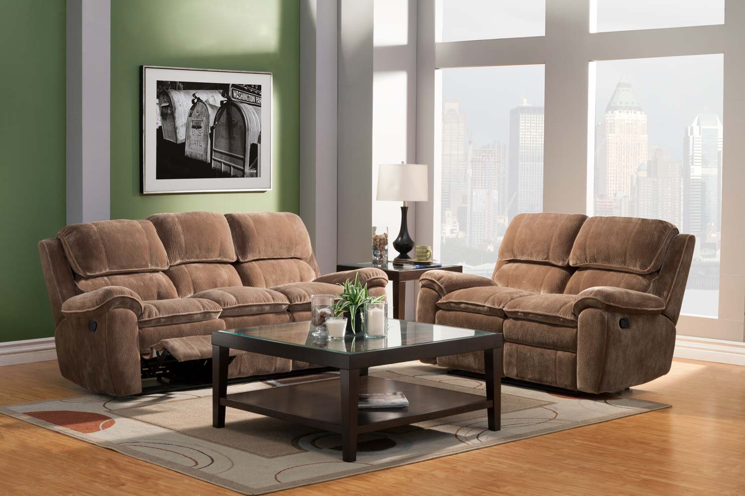 Homelegance Reilly Reclining Sofa Set - Brown - Textured Plush Microfiber