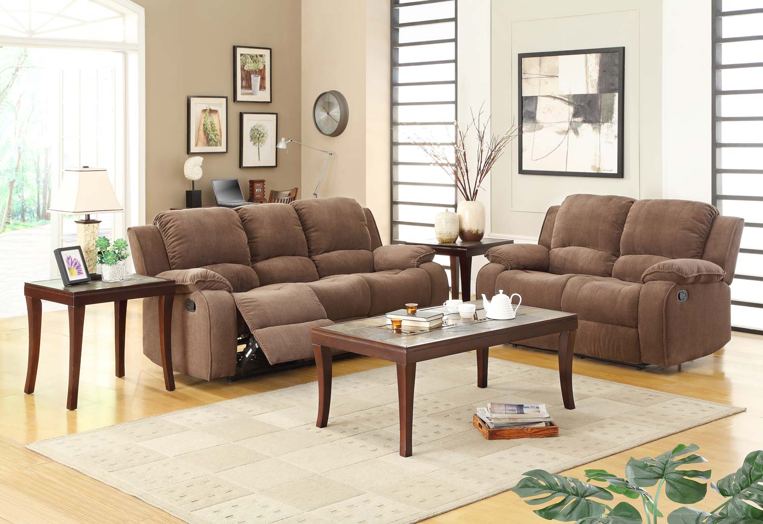 Homelegance Barone Reclining Sofa Set - Dark Brown