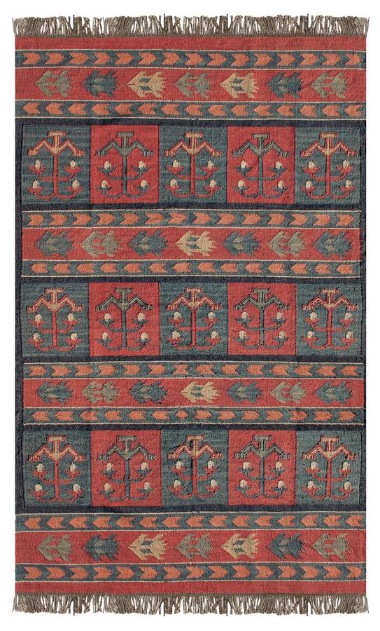 Antique Kilim - Blue Ridge - Steel Blue-Orange Toned Red - Hellenic Rug Antique Kilim - Blue Ridge - Steel Blue-Orange Toned Red - Hellenic Rug