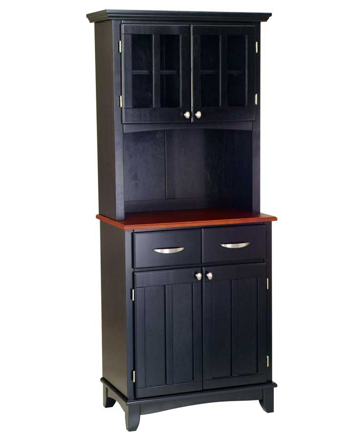 Home Styles Black-Cherry Wood Top Buffet with Glass Door Hutch